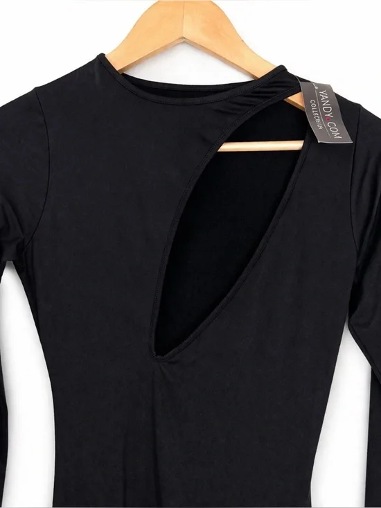 Black Bodycon Cutout Dress Long Sleeve Minimalist Chic Night Out Dress S/M - Picture 4 of 8